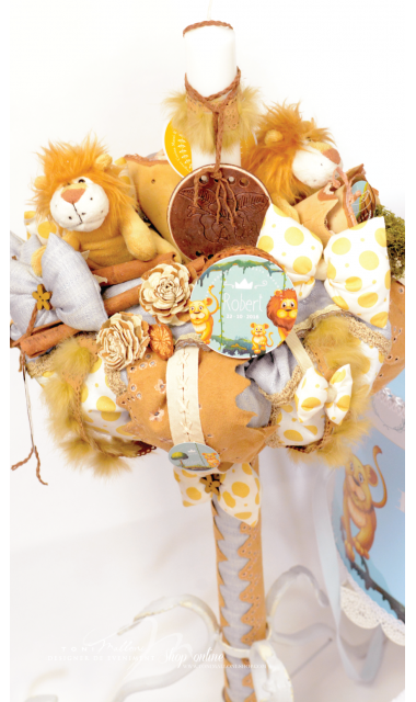Lumanare de botez pentru baieti cu regele leu, 65x4 cm, Regele animalelor 6